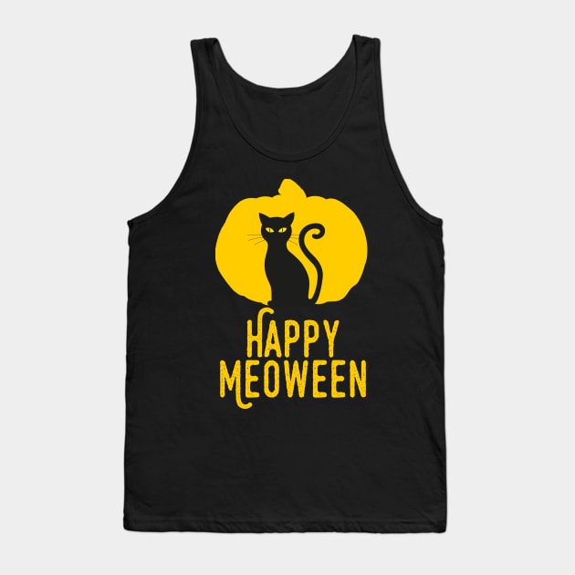 Happy Meoween – Halloween Orange Pumpkin Cat Silhouette Tank Top by HighBrowDesigns